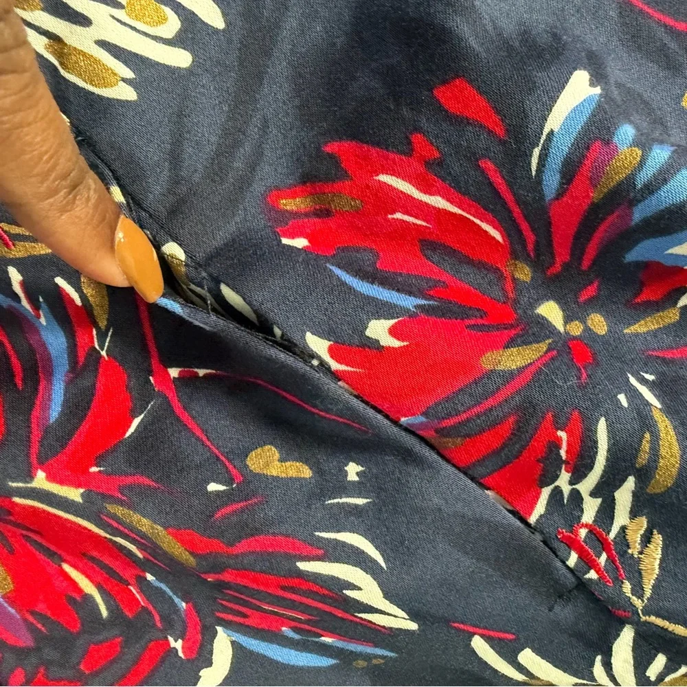 Vintage Laura Ashley Navy and Red Floral Fireworks Casual Jacket Sz Small Petite
